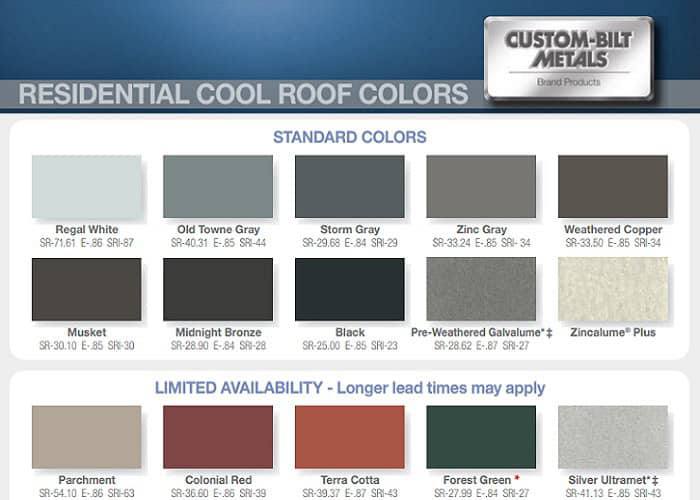 Custom-Bilt Metals residential cool roof colors, supplied photo